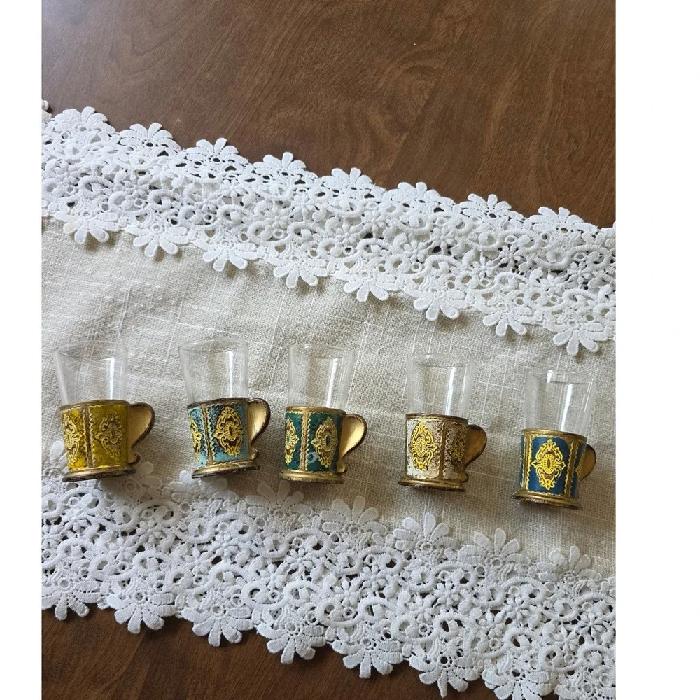 Vintage Florentine Style Miniature Glass Set with plastic Resin Holders 5pc